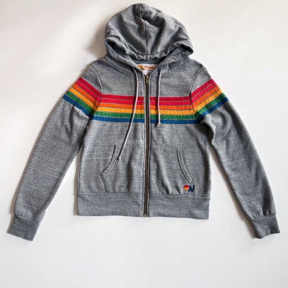 Aviator Nation Hoodie RARE 6-Stripe Full Zip Heather Gray Size XS USA Made - Picture 5 of 14